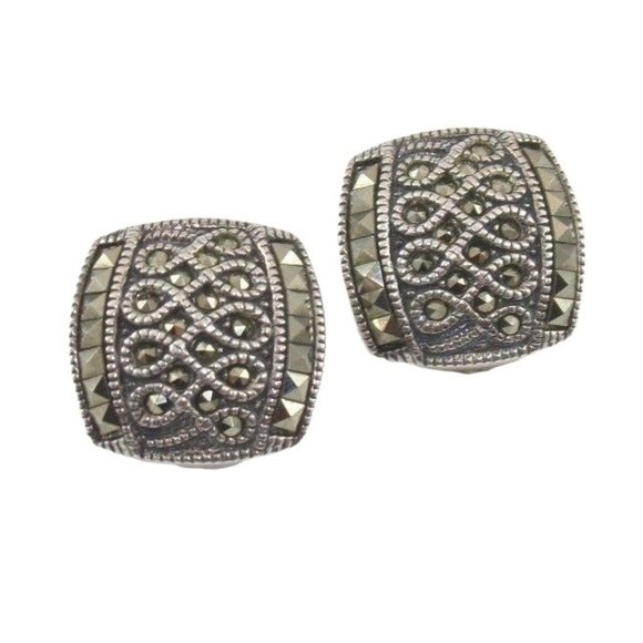 Judith Jack Sterling Silver Infinity Swirl Marcasite Clip On Earrings - Picture 1 of 5